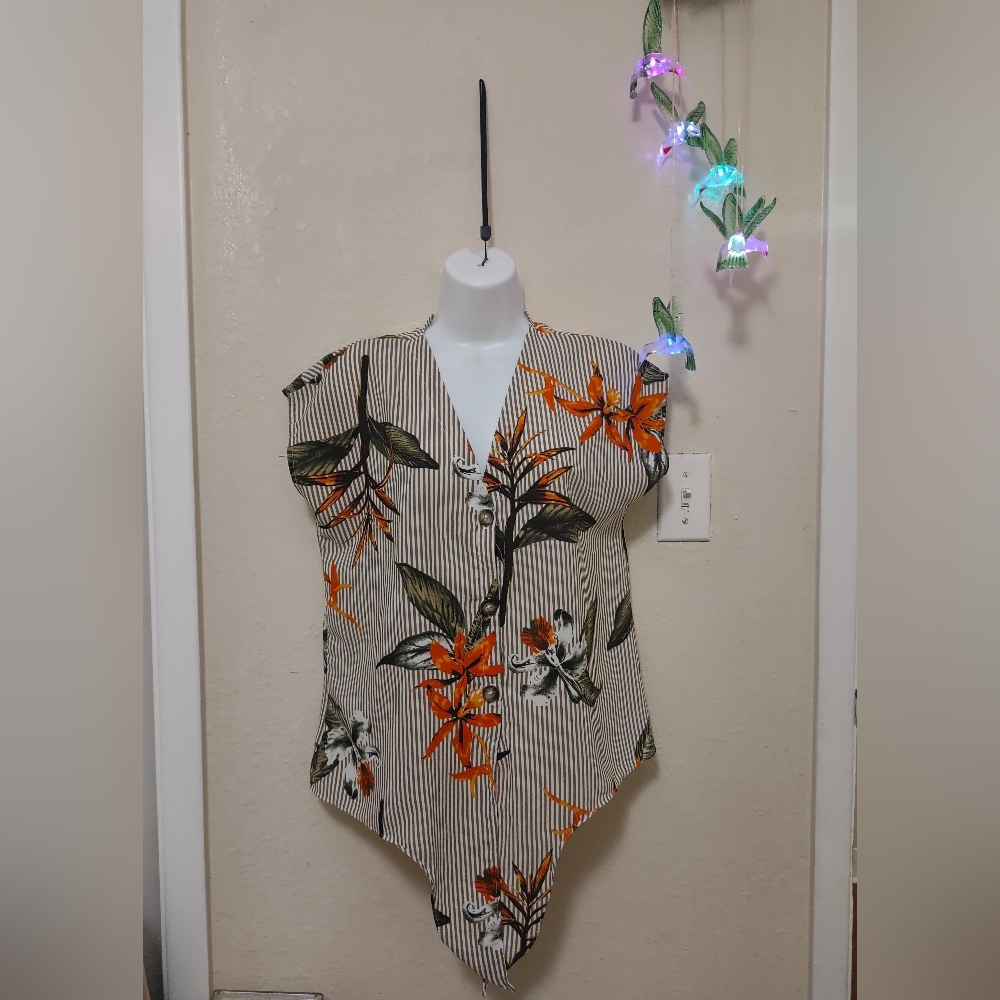 Sienna Sky Tropical Floral Button-Down Blouse - Orange and Green